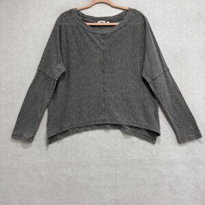 Dylan Shirt Womens Medium Gray Waffle Knit Long Sleeve High Low Hem Relaxed